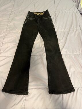 Western Blue Black Embellished Flare Jeans Size 7